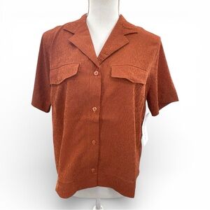 NWT Athleta Echo Top Button Front Rust Orange Textured Business Casual Size L